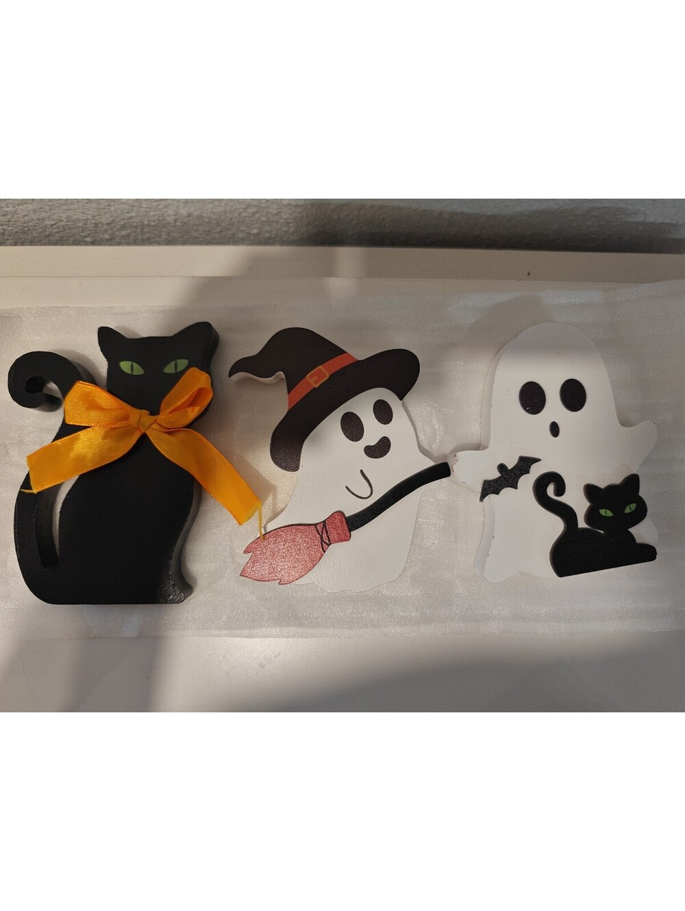 Halloween Wooden Decor Set - Black Cat and Ghosts with Witch